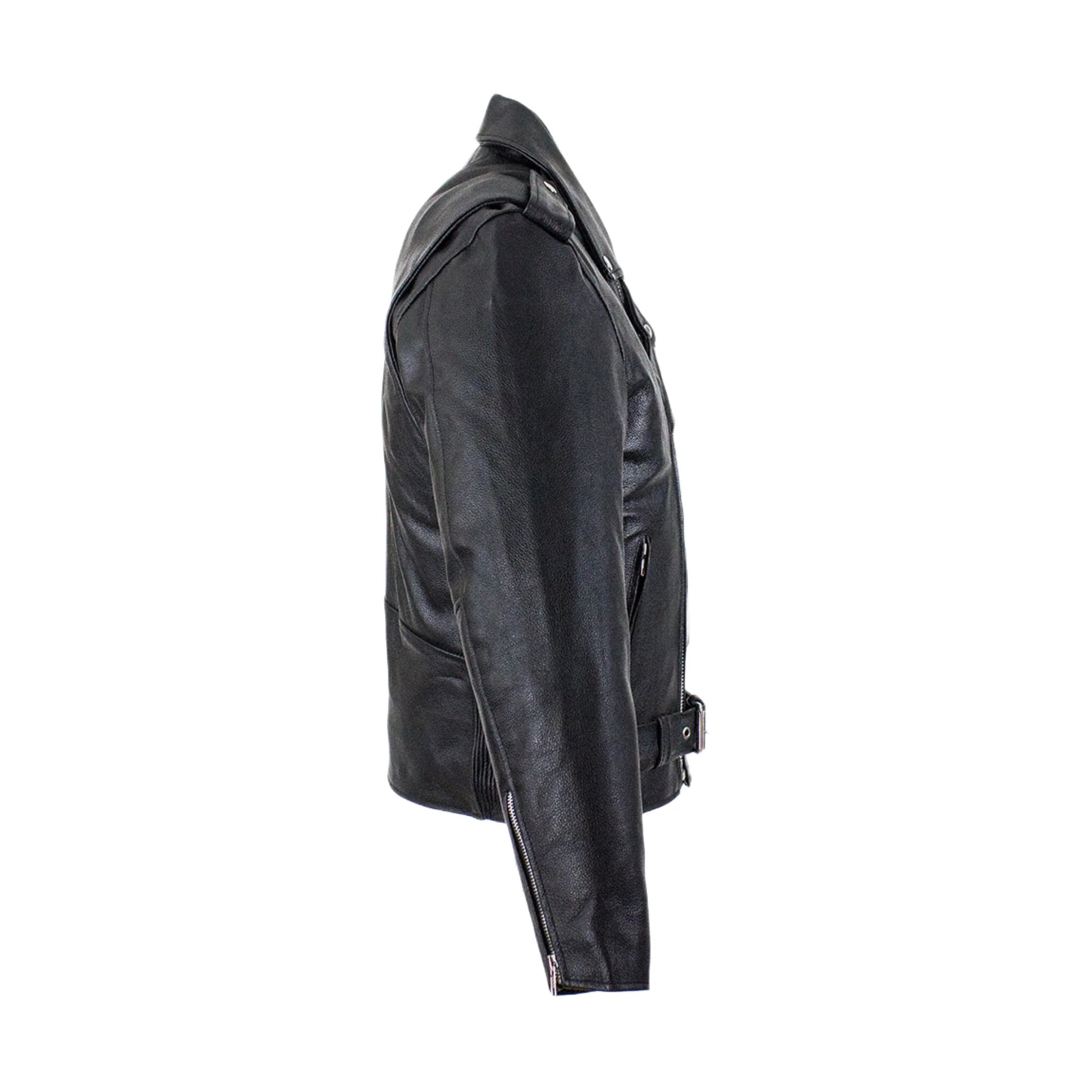 Mens Motorcycle Jacket Dream Apparel Leather Snap Collar Belt Quilted Lining