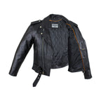 Mens Motorcycle Jacket Dream Apparel Leather Snap Collar Belt Quilted Lining