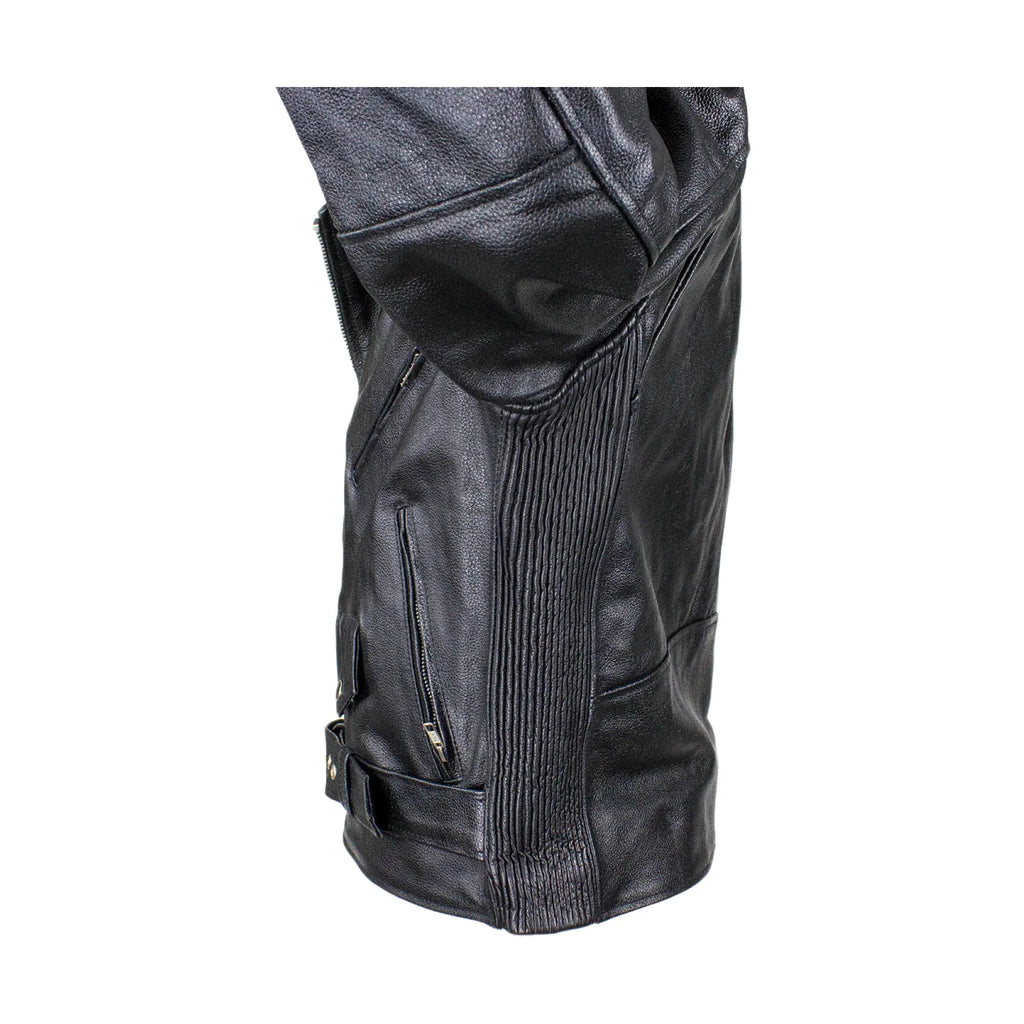 Mens Motorcycle Jacket Dream Apparel Leather Snap Collar Belt Quilted Lining