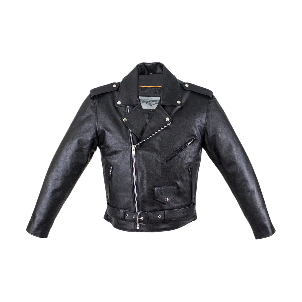 Mens Motorcycle Jacket Dream Apparel Leather Snap Collar Belt Quilted Lining