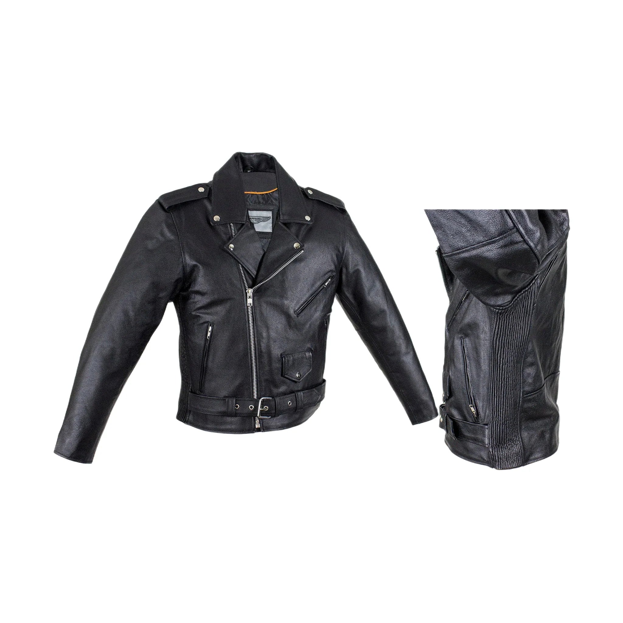 Mens Motorcycle Jacket Dream Apparel Leather Snap Collar Belt Quilted Lining