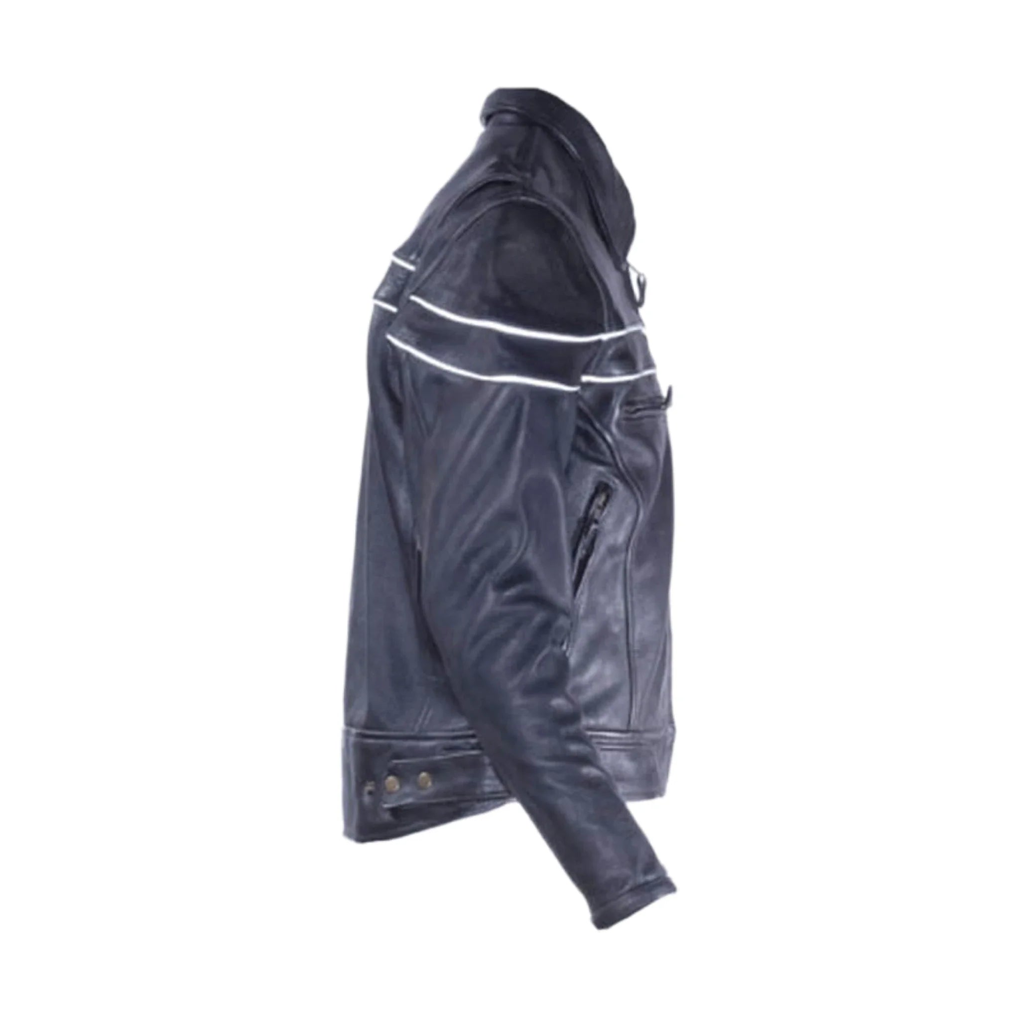 Mens Leather Racer Motorcycle Jacket Dream Apparels Reflective Piping Cowhide