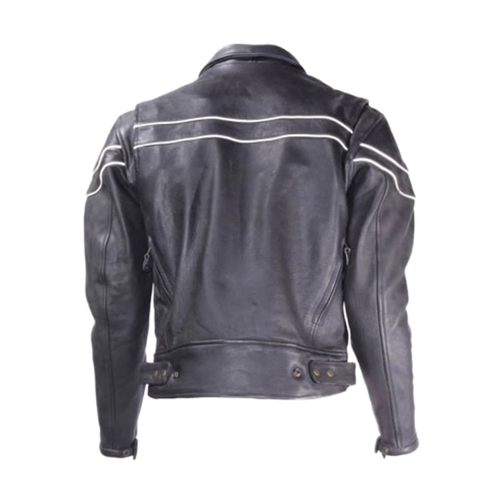 Mens Leather Racer Motorcycle Jacket Dream Apparels Reflective Piping Cowhide