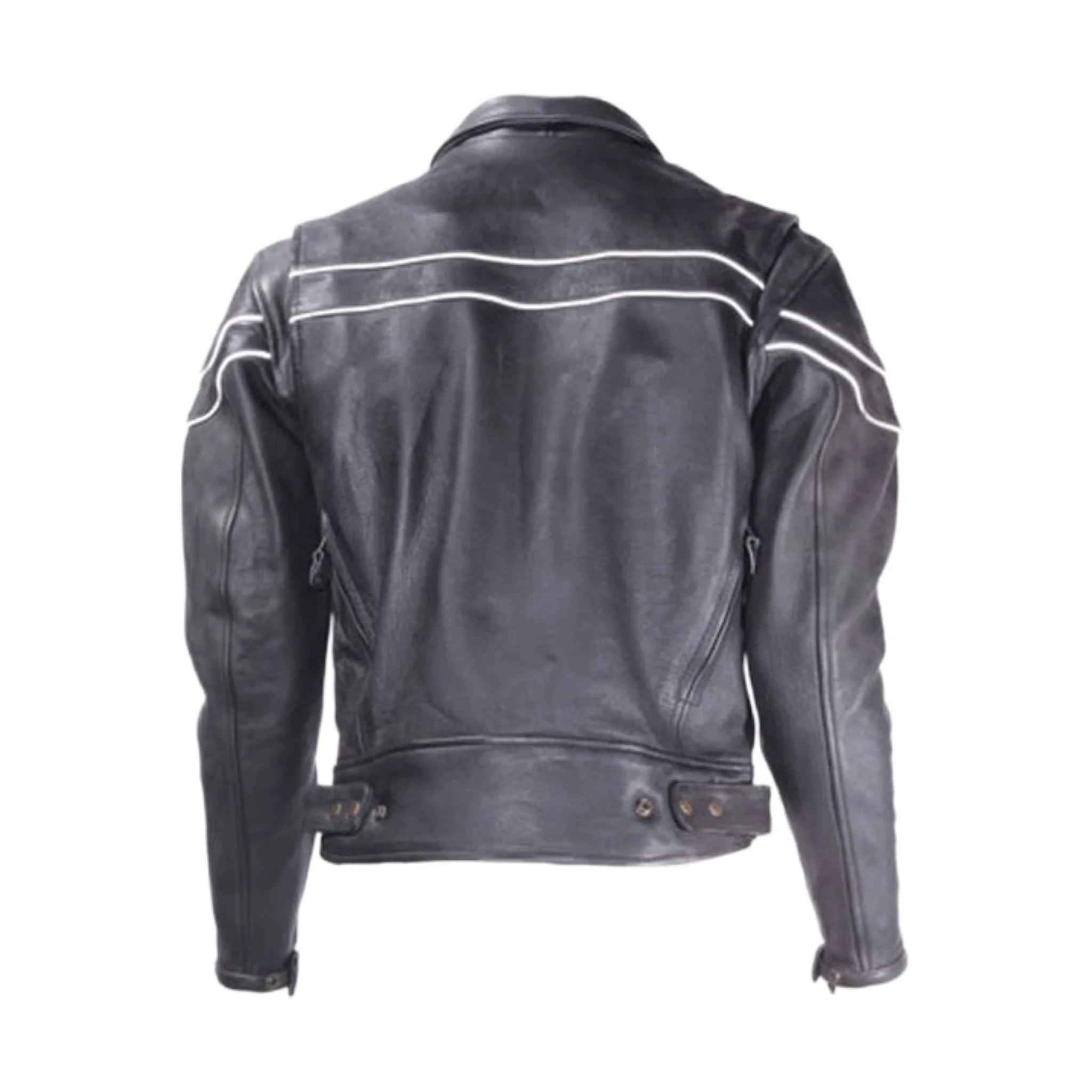 Mens Leather Racer Motorcycle Jacket Dream Apparels Reflective Piping Cowhide