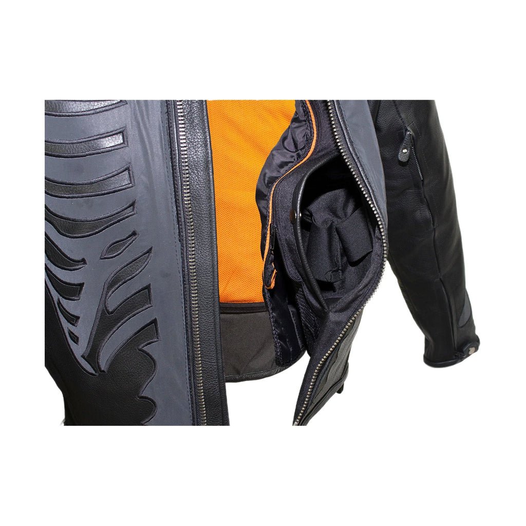 Mens Reflective Skeleton Motorcycle Jacket Soft Cowhide Leather Zip Out Lining