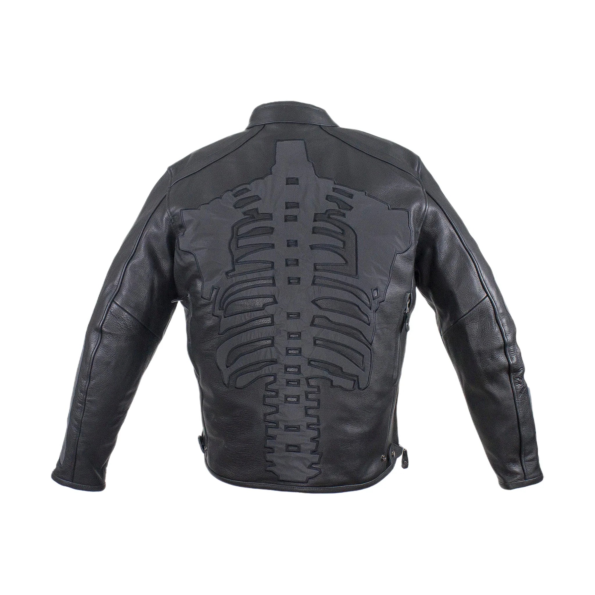 Mens Reflective Skeleton Motorcycle Jacket Soft Cowhide Leather Zip Out Lining
