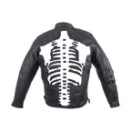 Mens Reflective Skeleton Motorcycle Jacket Soft Cowhide Leather Zip Out Lining