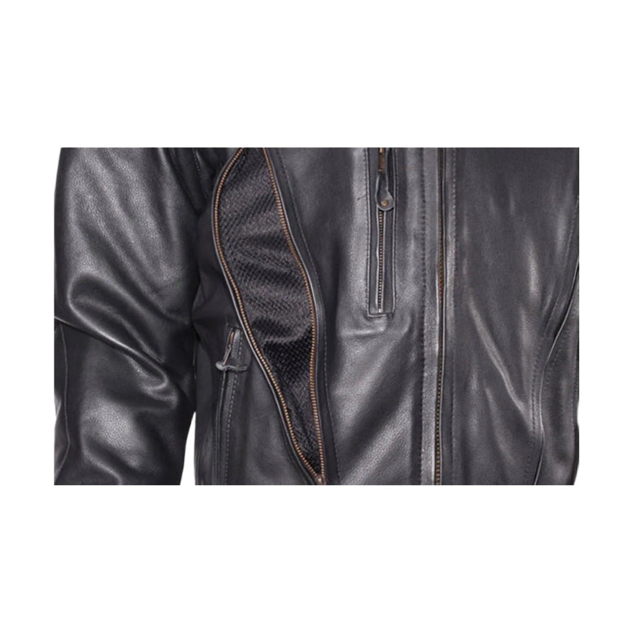Mens Leather Motorcycle Jacket Quilted Zip Out Lining Racing Collar