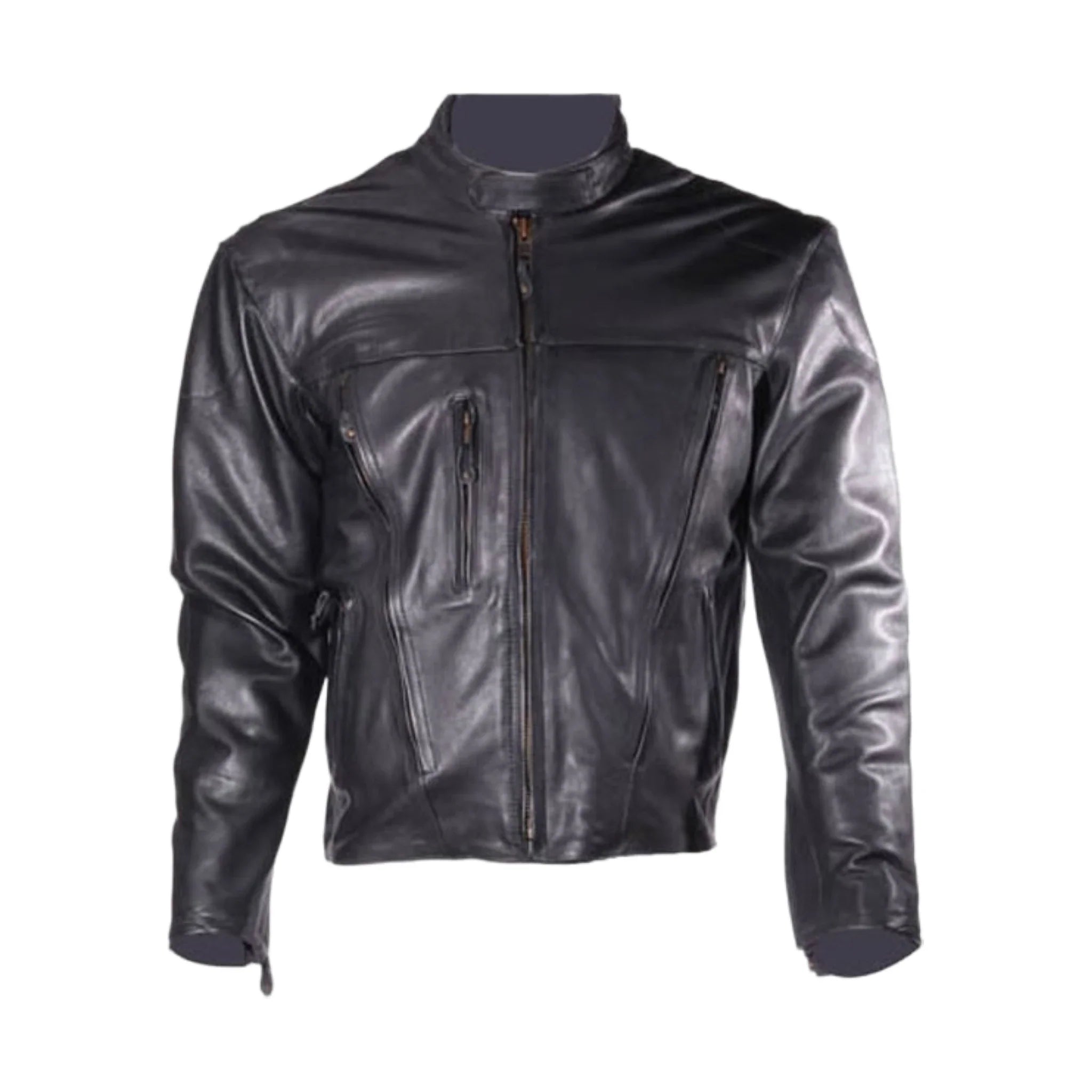 Mens Leather Motorcycle Jacket Quilted Zip Out Lining Racing Collar