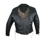 Mens Retro Black Motorcycle Jacket Dream Apparel Cowhide Leather Raised Eagle