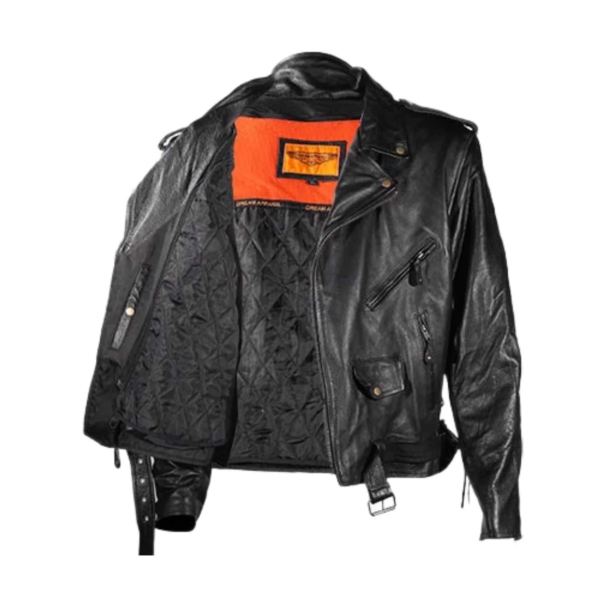 Men's Black Leather Motorcycle Jacket Dream Apparel Eagle Embossed USA Shield