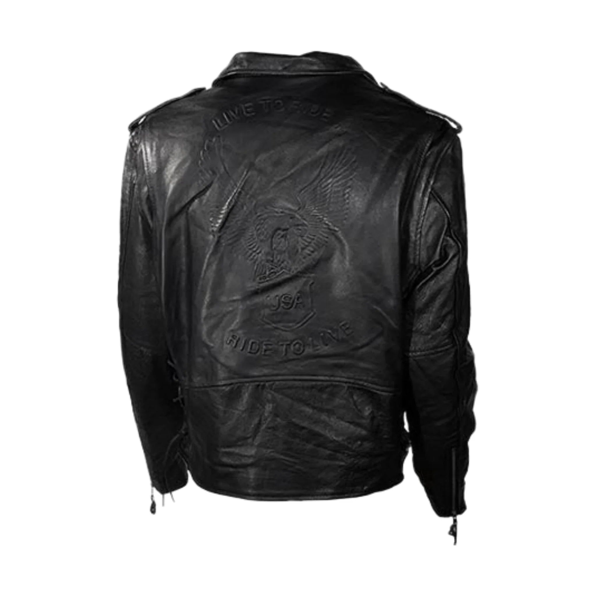 Men's Black Leather Motorcycle Jacket Dream Apparel Eagle Embossed USA Shield