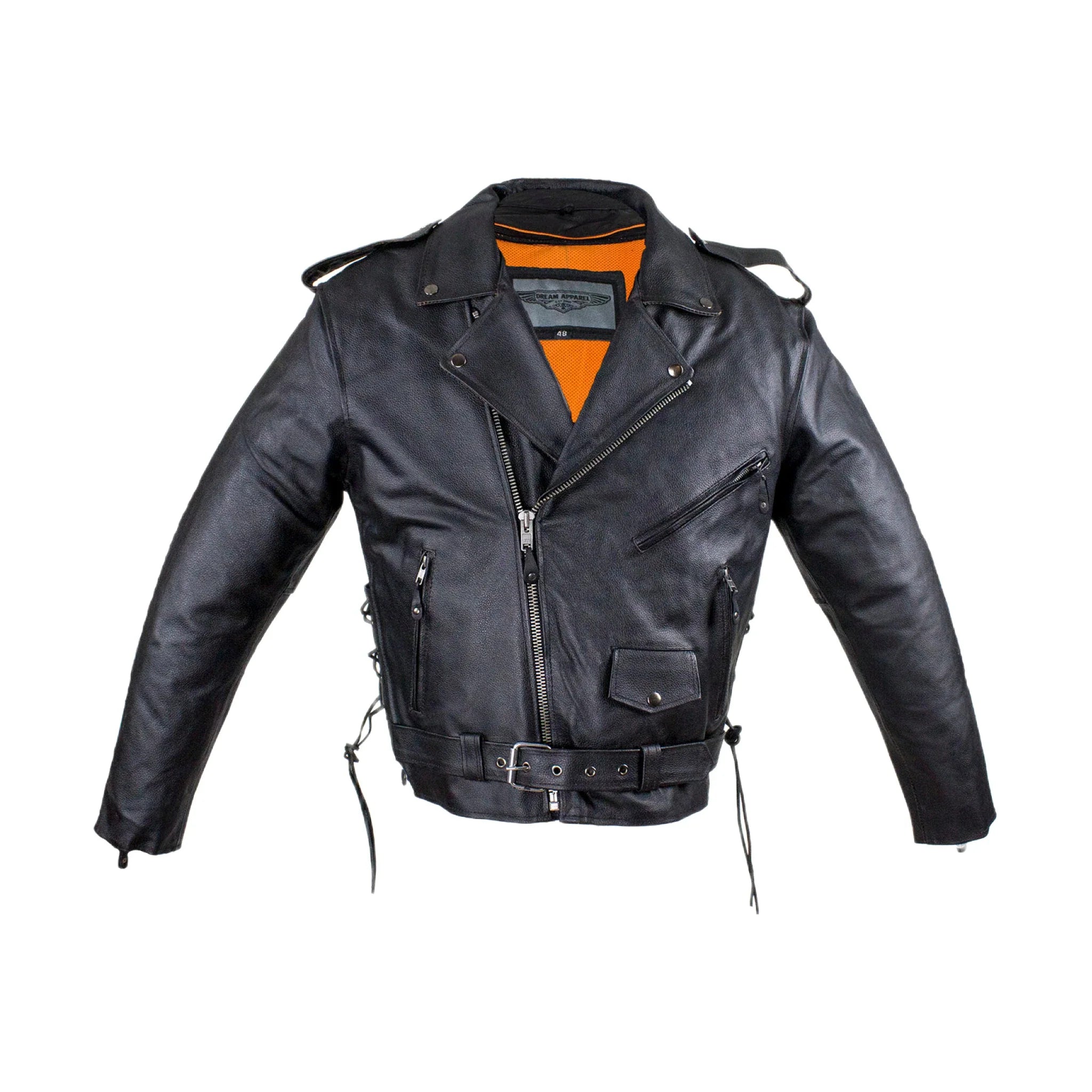 Mens Leather Motorcycle Jacket Dream Apparel Eagle Embossed Brown Zip Lining