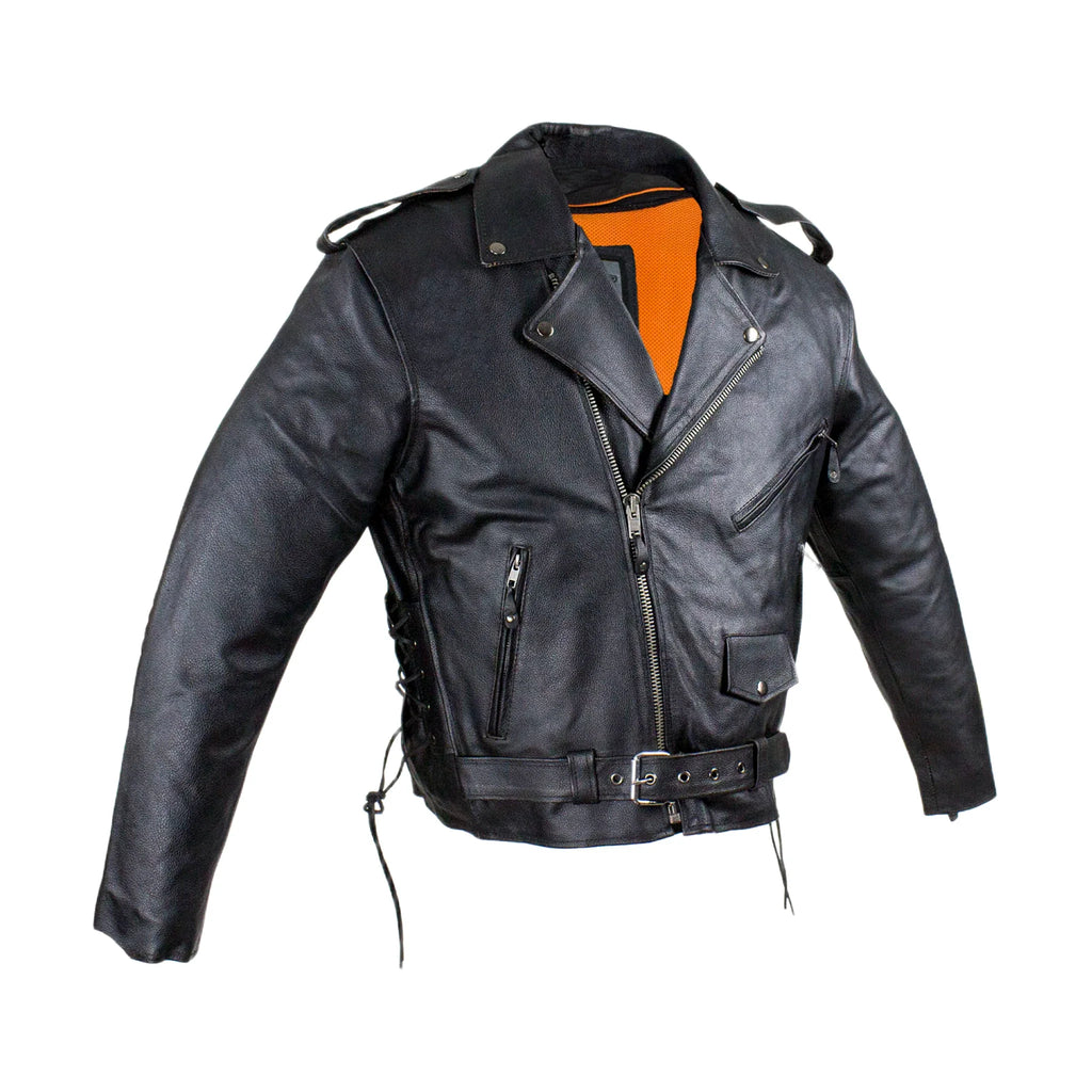 Mens Leather Motorcycle Jacket Dream Apparel Eagle Embossed Brown Zip Lining