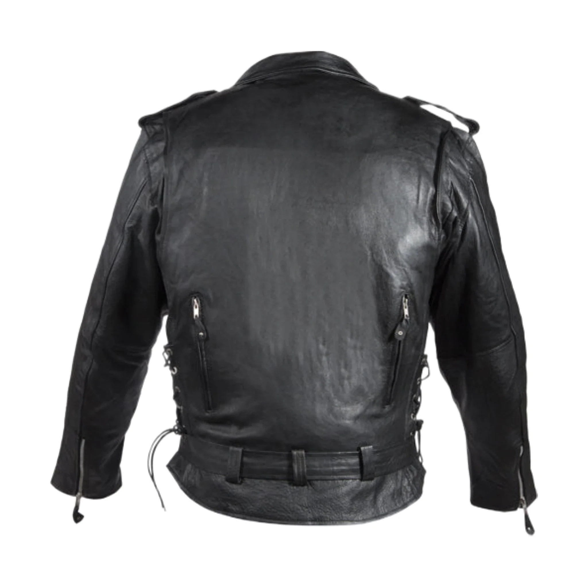 Mens Naked Cowhide Leather Motorcycle Jacket Dream Apparel Side Laces Black