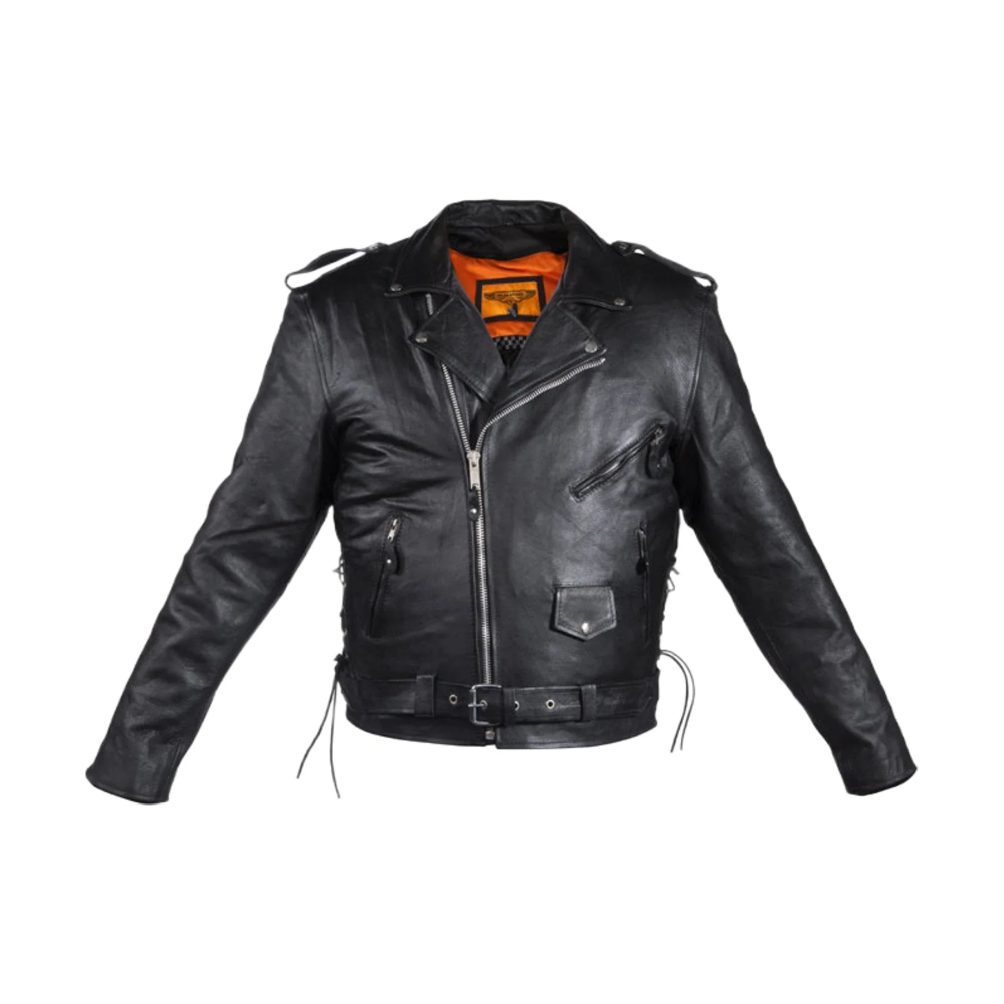 Mens Naked Cowhide Leather Motorcycle Jacket Dream Apparel Side Laces Black