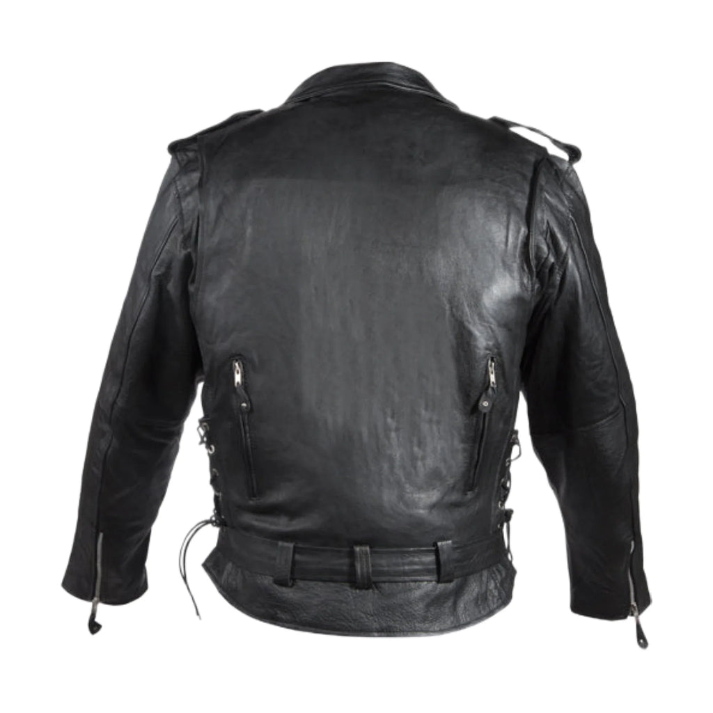 Mens Genuine Leather Motorcycle Jacket Dream Apparel Classic Collar Black