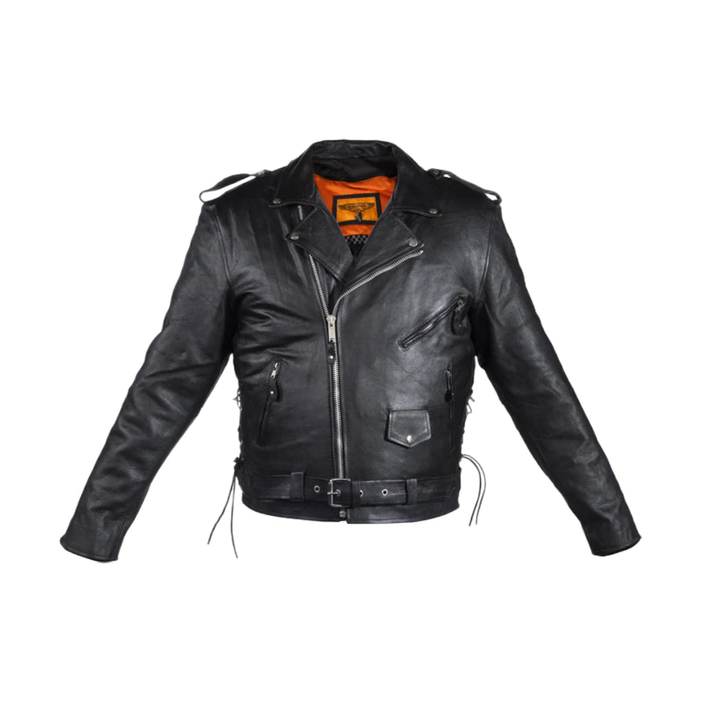 Mens Genuine Leather Motorcycle Jacket Dream Apparel Classic Collar Black