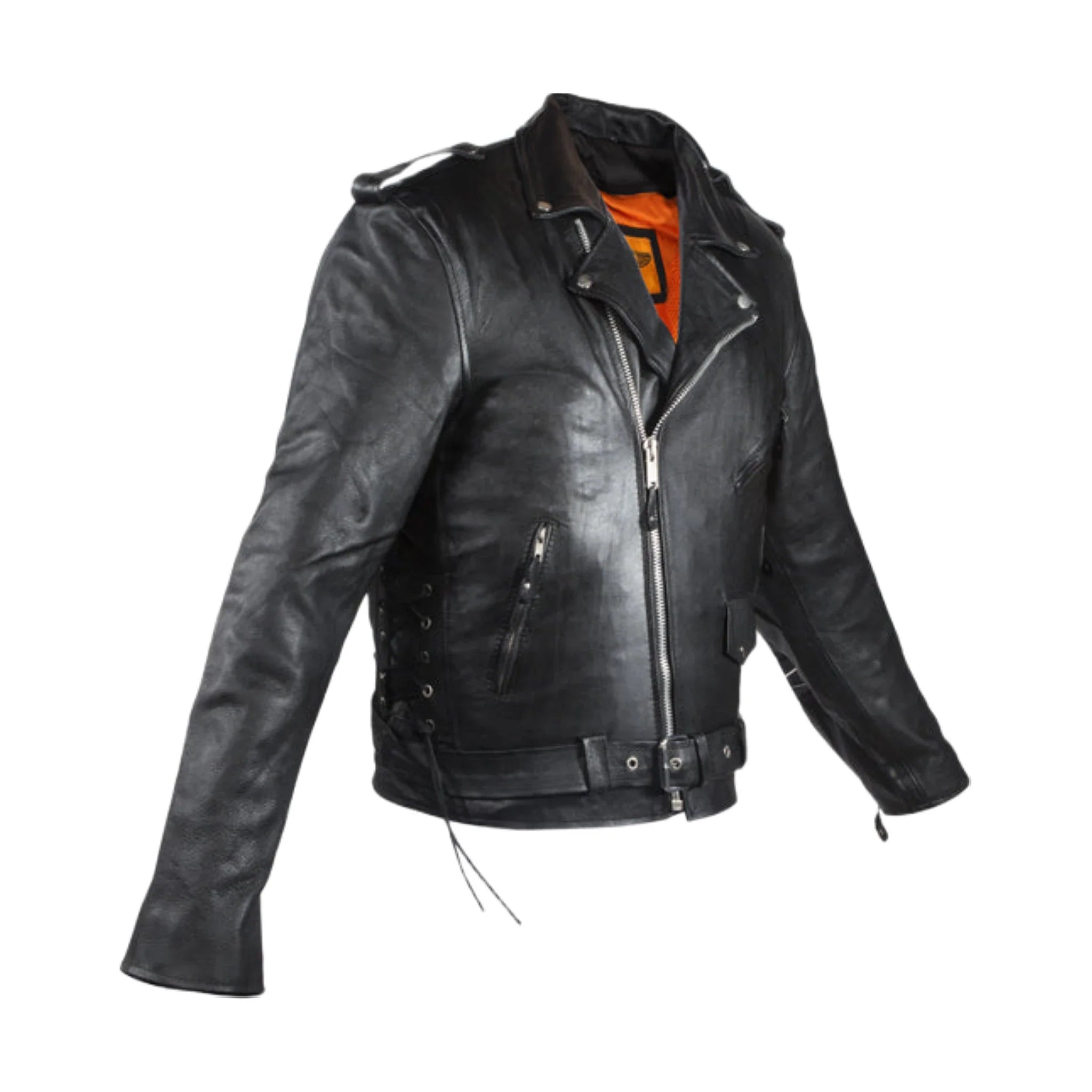 Mens Genuine Leather Motorcycle Jacket Dream Apparel Classic Collar Black