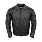 Mens Vented Racer Leather Jacket Side Laces Gun Pockets Zip Out Lining