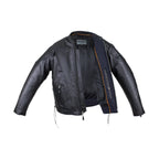 Mens Vented Racer Leather Jacket Side Laces Gun Pockets Zip Out Lining