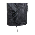 Mens Vented Racer Leather Jacket Side Laces Gun Pockets Zip Out Lining