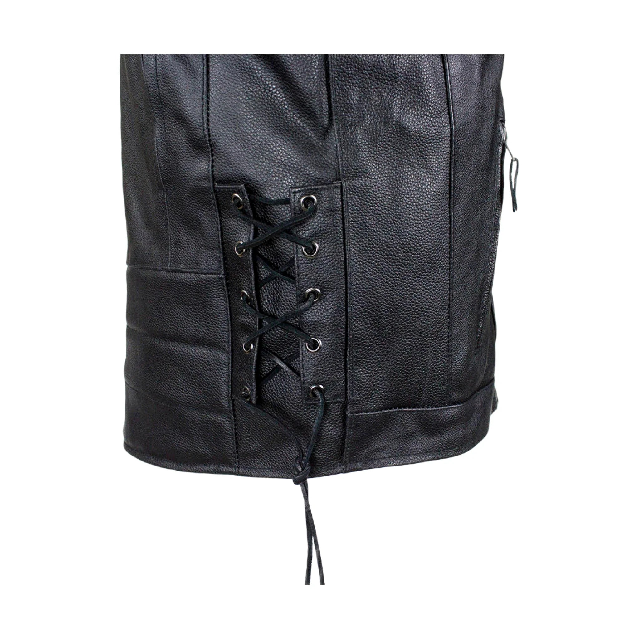 Mens Vented Racer Leather Jacket Side Laces Gun Pockets Zip Out Lining