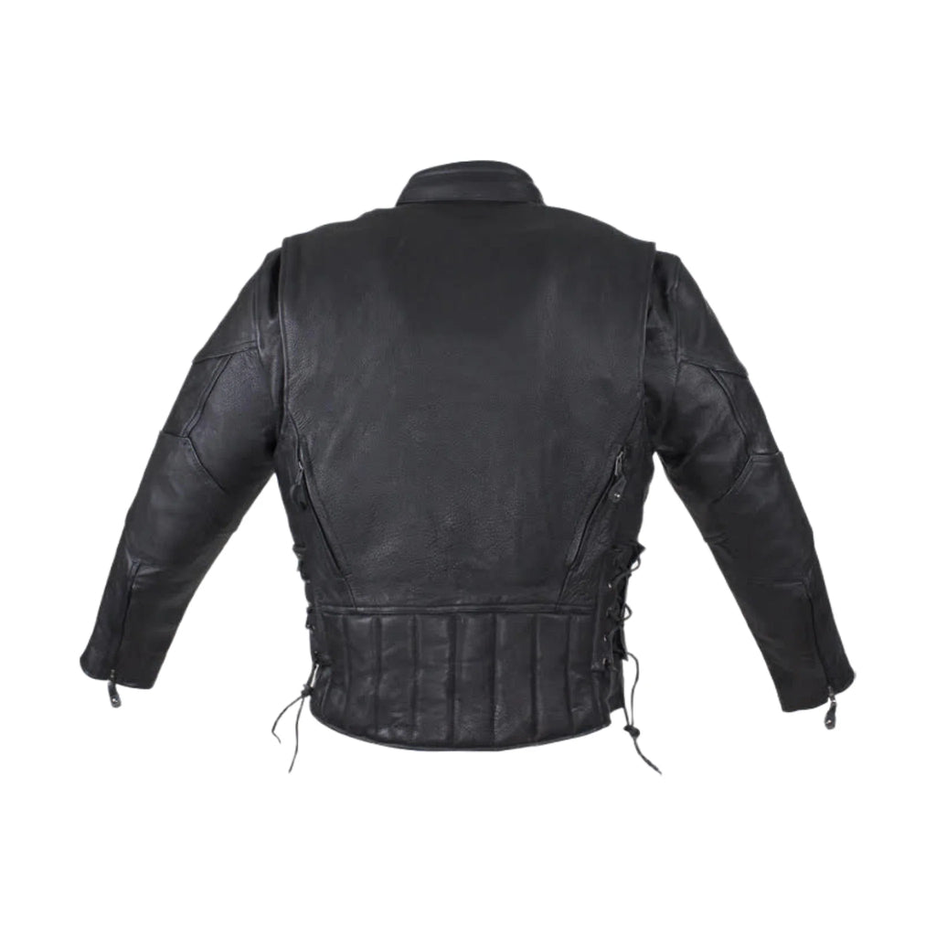 Mens Vented Racer Leather Jacket Side Laces Gun Pockets Zip Out Lining