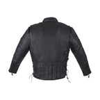Mens Vented Racer Leather Jacket Side Laces Gun Pockets Zip Out Lining