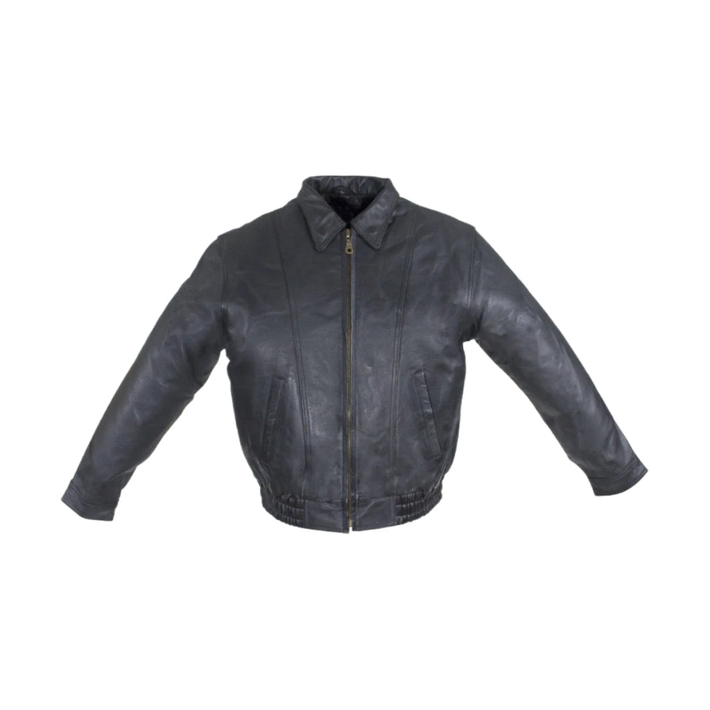 Mens Bomber Jacket Genuine Leather ZO Lining Elastic Waist Classic Collar