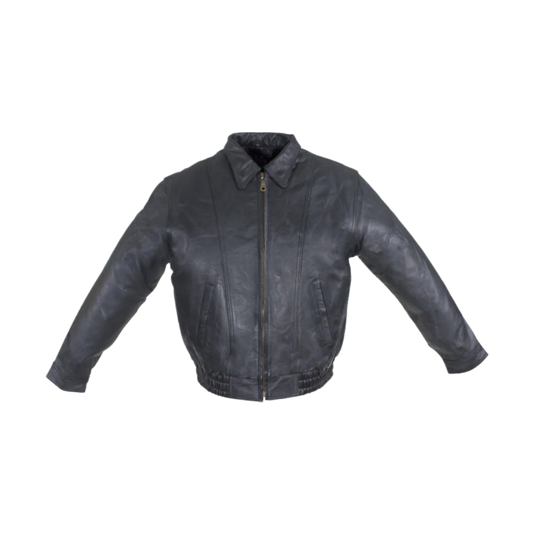 Mens Bomber Jacket Genuine Leather ZO Lining Elastic Waist Classic Collar