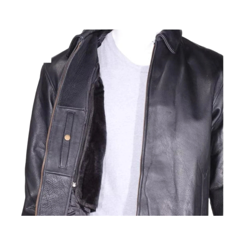Mens Classic Leather Jacket Dream Apparel Heavy Duty Cowhide With Fur Lined Vest