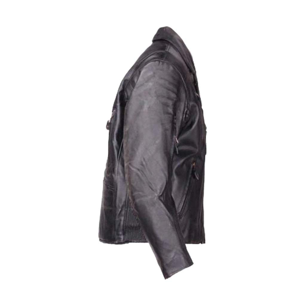 Men's Leather Motorcycle Jacket Cowhide Brass Zippers Quilted Lining