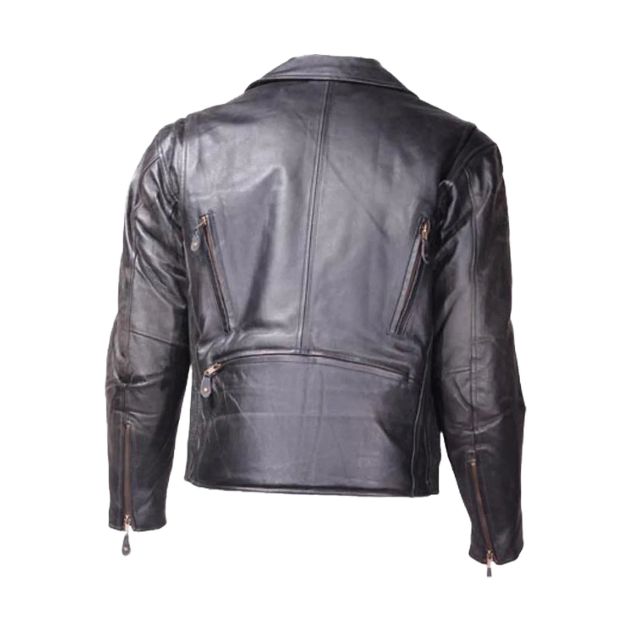 Men's Leather Motorcycle Jacket Cowhide Brass Zippers Quilted Lining