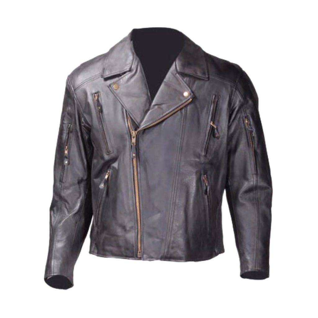Men's Leather Motorcycle Jacket Dream Apparel Cowhide Brass Zippers Quilted Lining