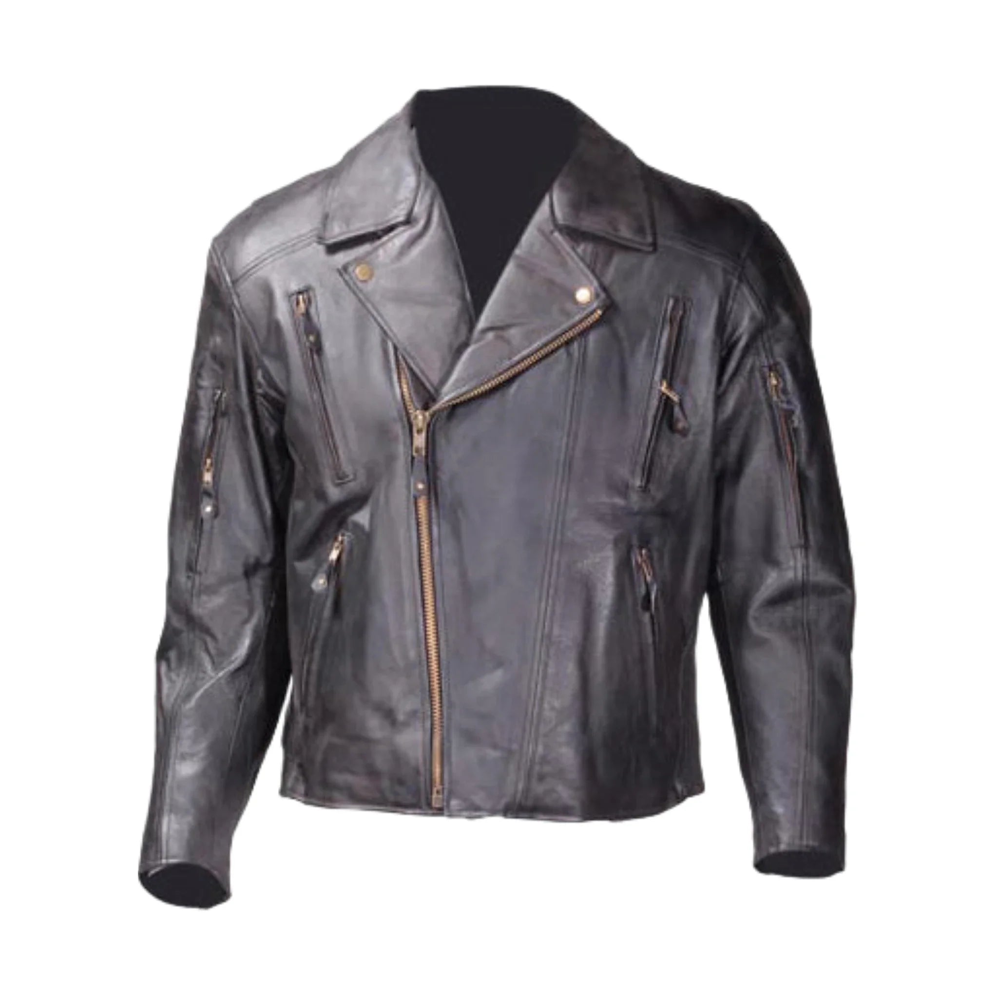 Men's Leather Motorcycle Jacket Dream Apparel Cowhide Brass Zippers Quilted Lining