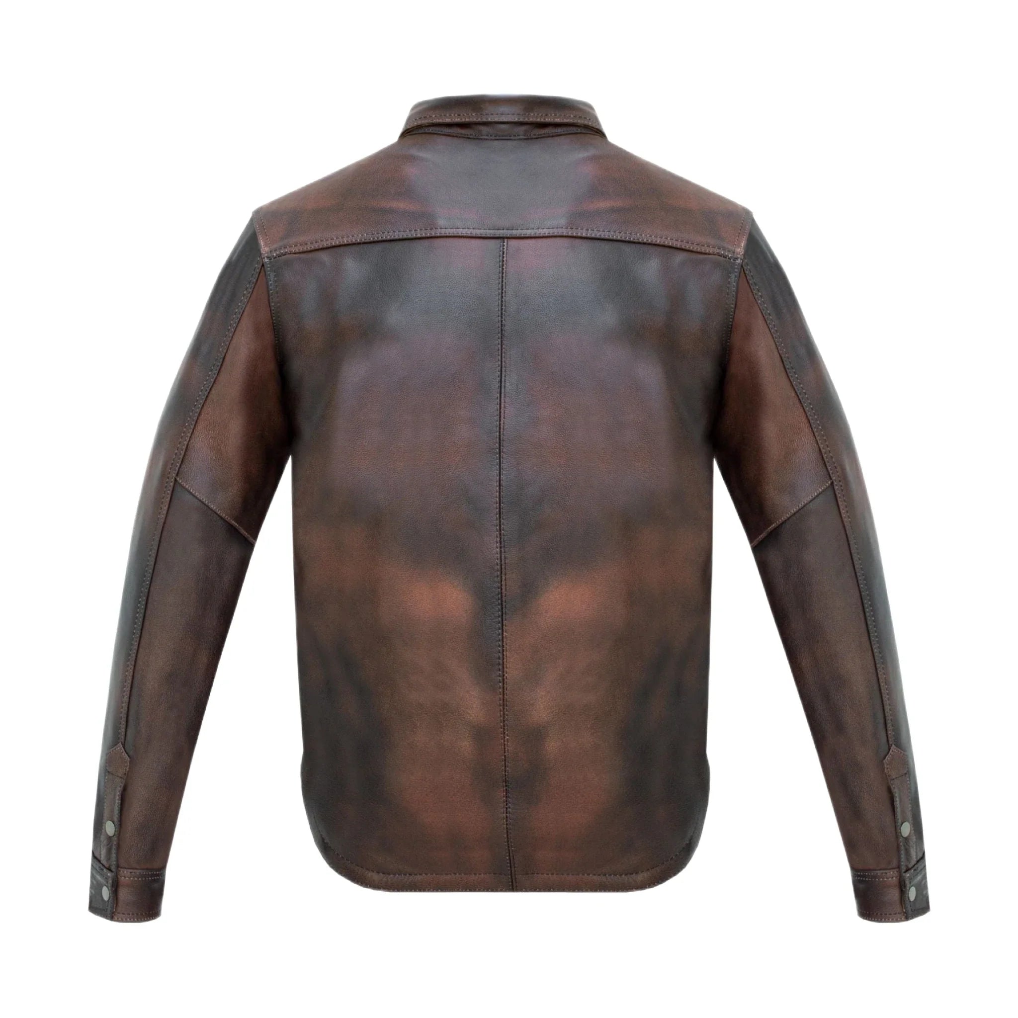 Mens Distressed Brown Soft Touch Leather Motorcycle Shirt Concealed Gun Pockets