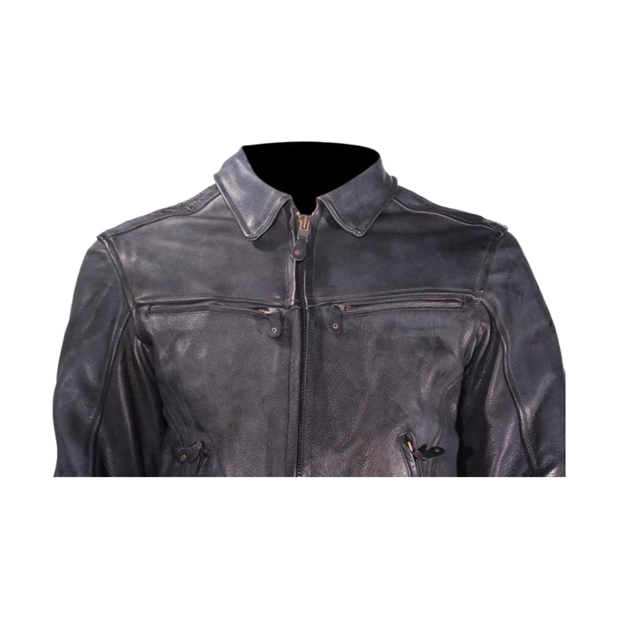 Mens Naked Cowhide Racer Style Leather Jacket with Air Vents Zip Out Lining