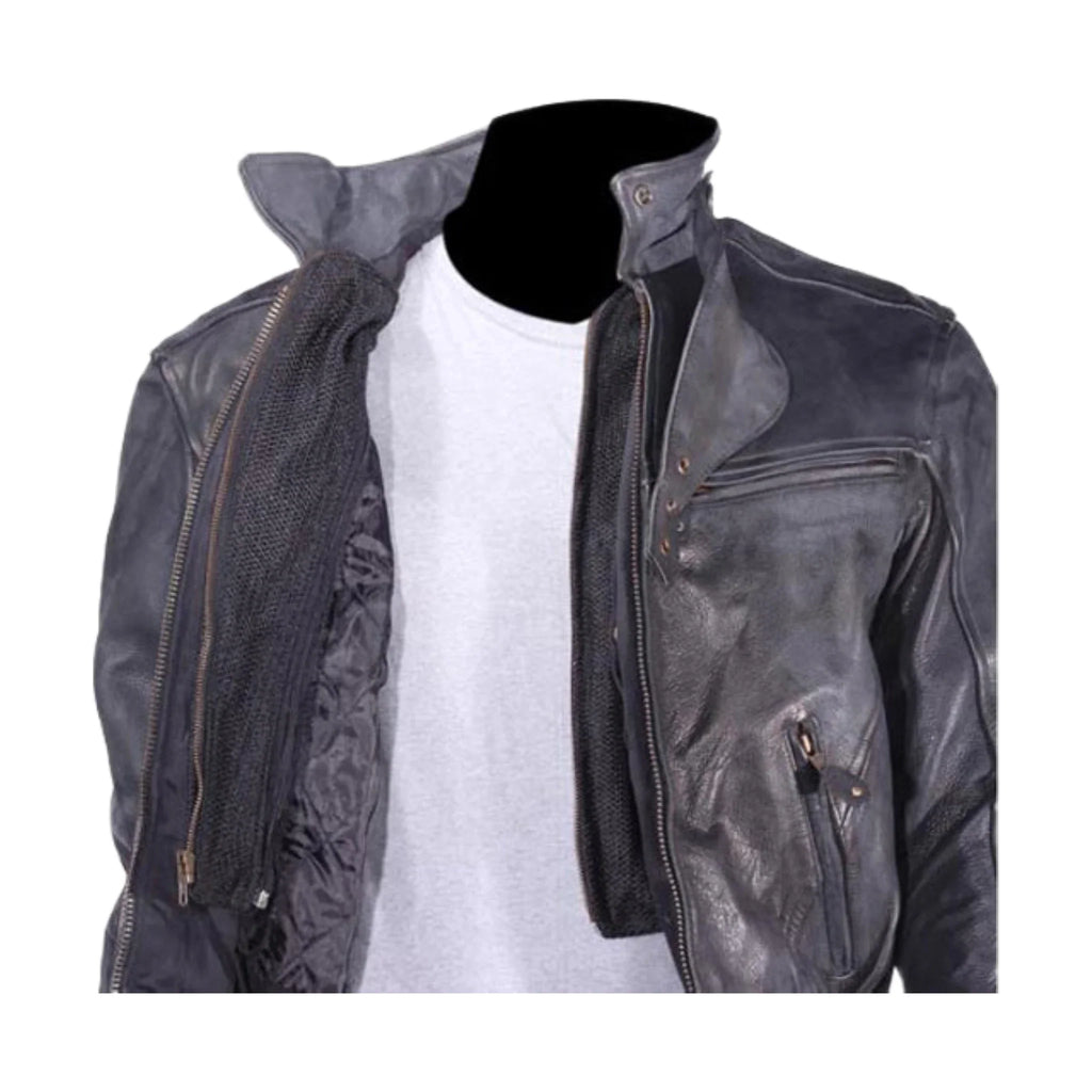 Mens Naked Cowhide Racer Style Leather Jacket with Air Vents Zip Out Lining