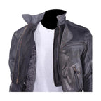 Mens Naked Cowhide Racer Style Leather Jacket with Air Vents Zip Out Lining