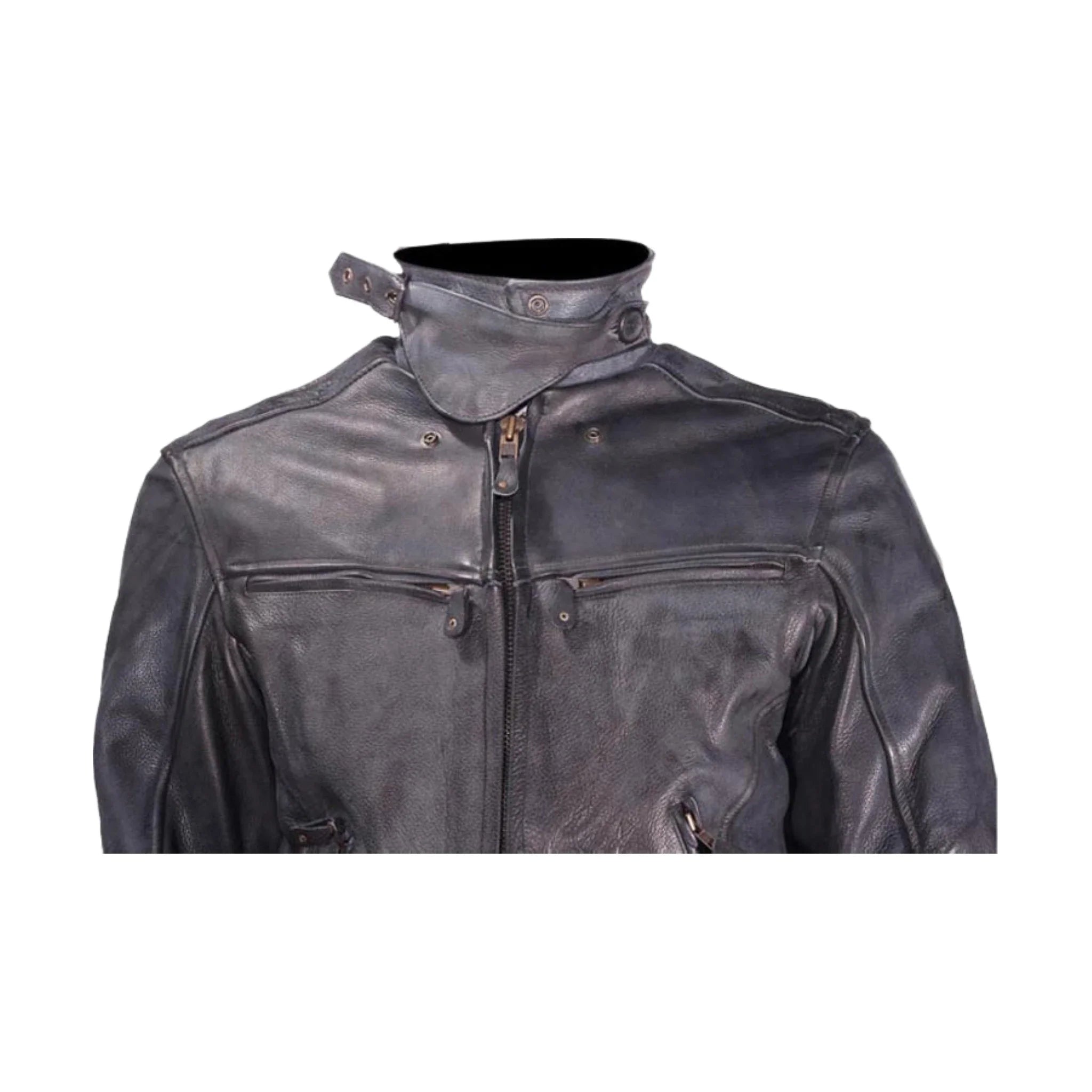 Mens Naked Cowhide Racer Style Leather Jacket with Air Vents Zip Out Lining