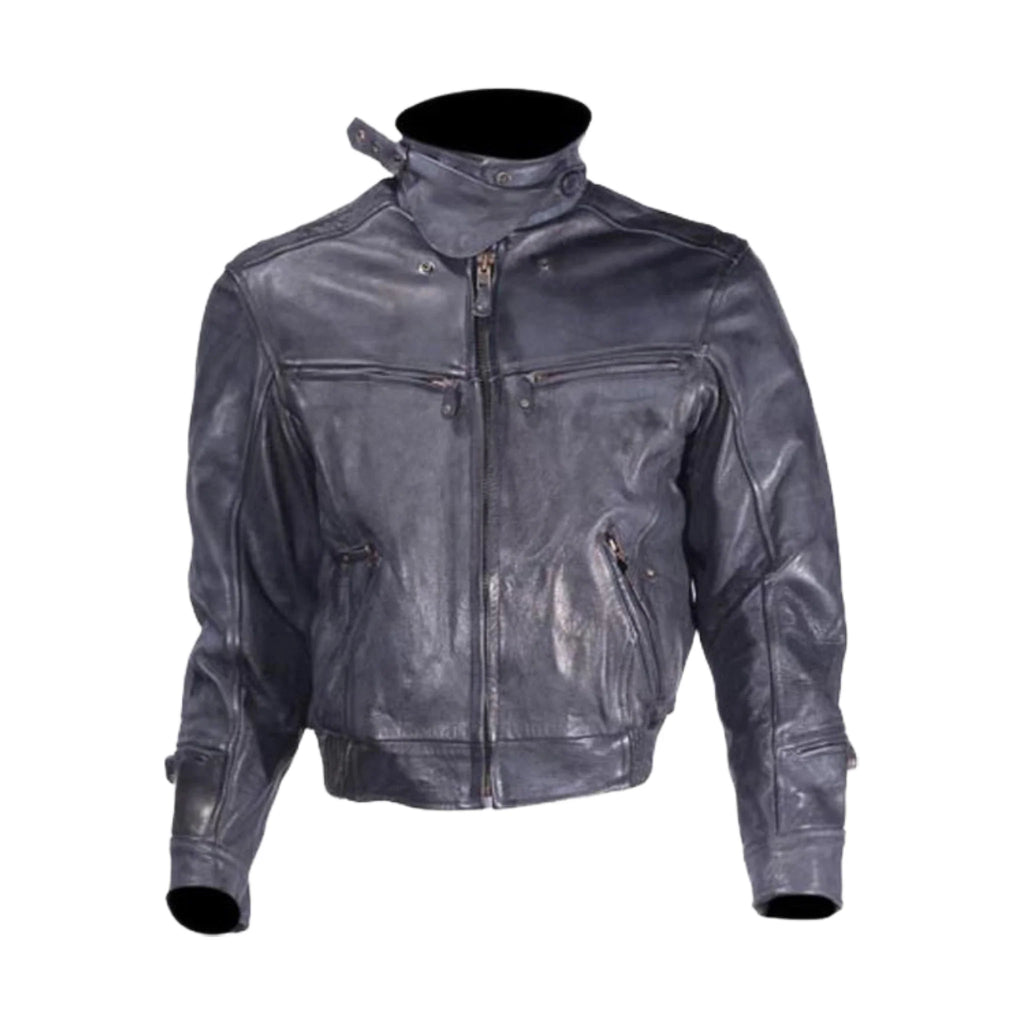 Mens Naked Cowhide Racer Style Leather Jacket with Air Vents Zip Out Lining