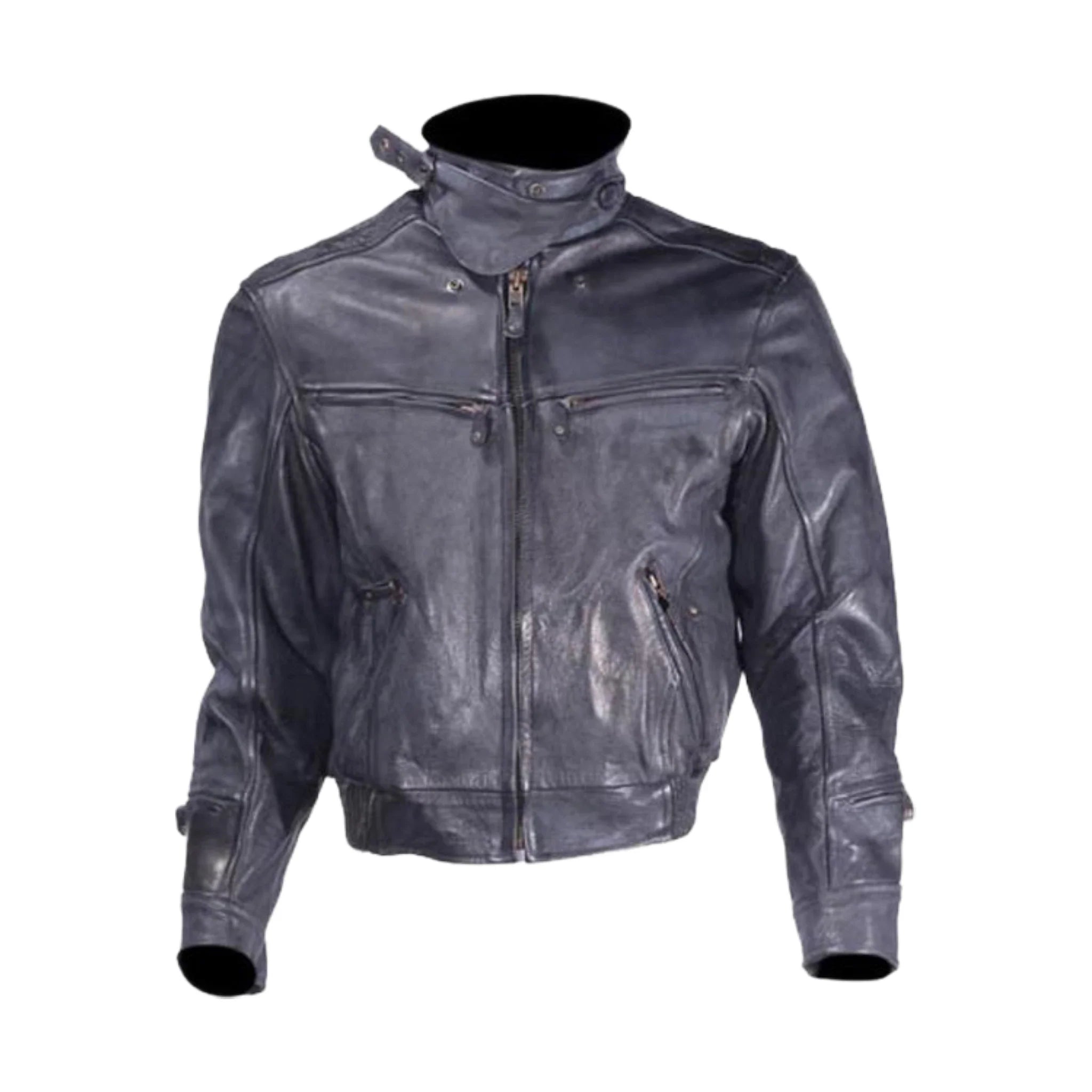 Mens Naked Cowhide Racer Style Leather Jacket with Air Vents Zip Out Lining