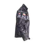 Mens Motorcycle Leather Jacket With Skulls Reflective Stripes Zipout Lining