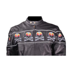 Mens Motorcycle Leather Jacket With Skulls Reflective Stripes Zipout Lining