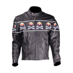 Mens Motorcycle Leather Jacket With Skulls Reflective Stripes Zipout Lining