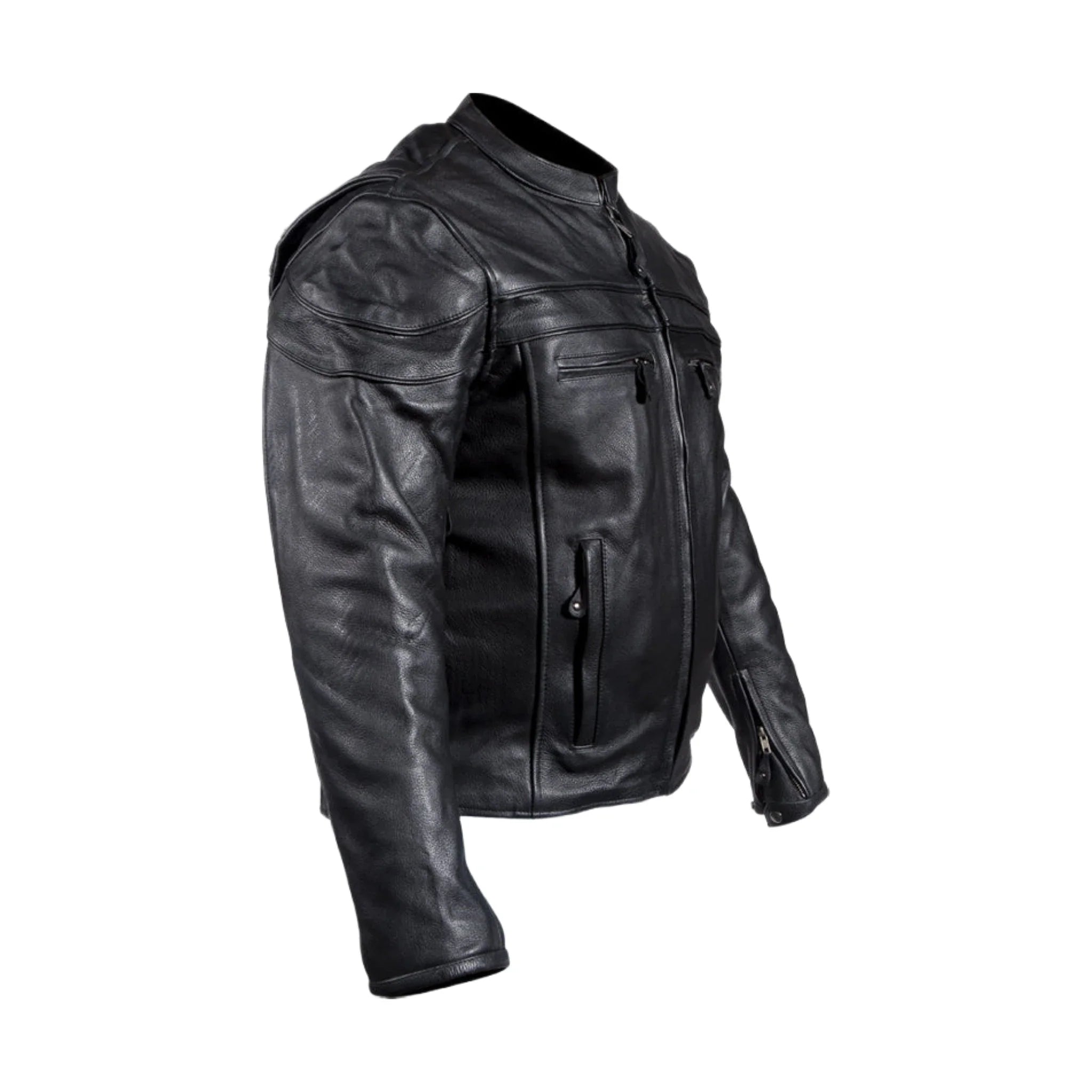 Mens Racer Jacket Cowhide Leather Multi Pockets Zippered Cuffs Air Vents