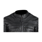 Mens Racer Jacket Cowhide Leather Multi Pockets Zippered Cuffs Air Vents