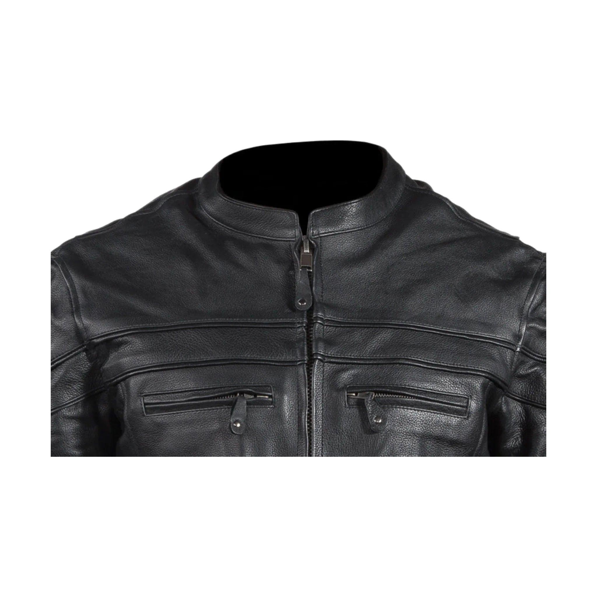 Mens Racer Jacket Cowhide Leather Multi Pockets Zippered Cuffs Air Vents