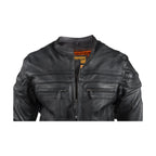 Mens Racer Jacket Cowhide Leather Multi Pockets Zippered Cuffs Air Vents